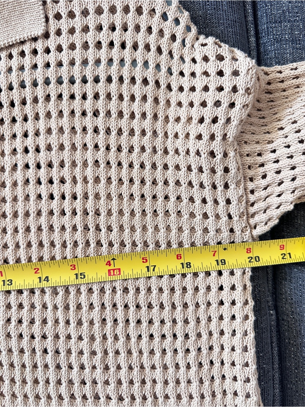 Madewell 100% Cotton Tan Crochet Stitch Open Knit Polo Cardigan Sweater Size S - Picture 13 of 16